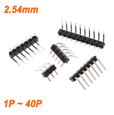 2.54mm Single Row PCB Male Header Pin Connector Right Angle Pin 1/2/3~10/20/40P - Image 1 of 4