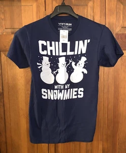 Men's NEW "Chillin' With My SNOWMIES" Blue T-Shirt - S - Picture 1 of 4