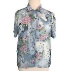 Adeline By Alfred Dunner Sheer Cardigan Blouse Short Sleeves Size 12 Blue Floral