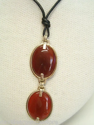 Ciondolo in ARGENTO 925 con 2 AGATE CORNIOLA cabochion  - pietra dura girocollo - Immagine 1 di 3