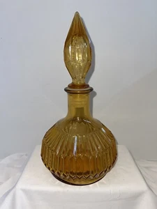 Vintage Amber Empoli Genie Decanter Bottle With Stopper Made In Italy - Picture 1 of 6
