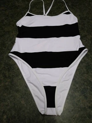 Forever 21 NUEVO Traje de Baño a Rayas Negro Blanco Talla L Foto 1 de 4