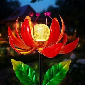 Solar Lights Wind Spinner Lotus Windmill Pathway Lights LED Cracked Crystal Ball - Picture 1 of 6