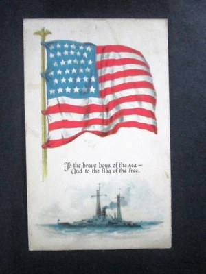USA - "FLAG ~ WAR SHIPS ~ WORLD WAR 1" Patriotic Post Card 1918 ! - Image 1 of 4