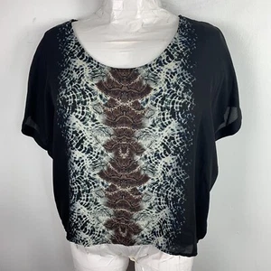 Mossimo Womens Top Sz XL Brown Abstract Animal Print Loose Fit Short Sleeve - Picture 1 of 14
