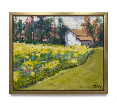 Hungryartist - Pintura al óleo original de campo de flores sobre lienzo 8x10 enmarcado Foto 1 de 4