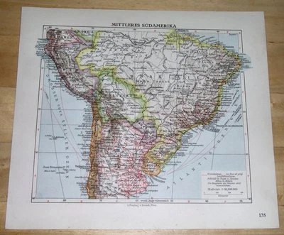 1936 MAPA VINTAGE ORIGINAL DA ARGENTINA BRASIL / BUENOS AIRES RIO DE JANEIRO - Imagem 1 de 3