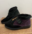 1990s Rieker Purple And Black Suede Fur Lined Ankle Boots Women Size 7 NWOT