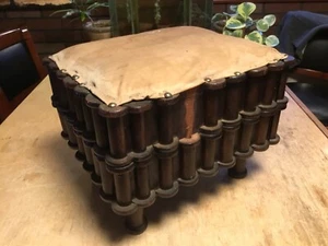Antique 1880 spool footstool ottoman, primitive American folk art, hand made - Picture 1 of 10