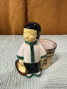 Vintage Chinese Girl Planter Ceramic Mid Century MCM Small Planter Succulent - Picture 1 of 6