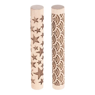 2 Stück Holzrolle 4" Wasserwelle Sternmuster für Ton/Teig DIY - Bild 1 von 4