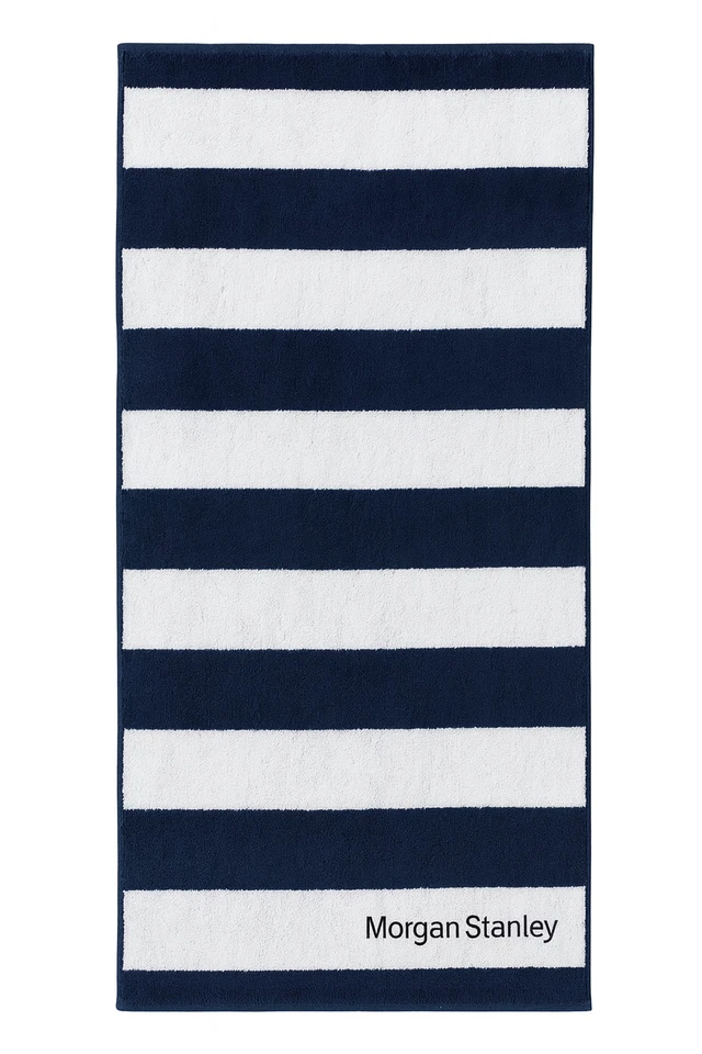 全新带标签 100% 正品大号摩根士丹利豪华编织沙滩毛巾蓝色 30 x 66 — 第 1/1 张图片