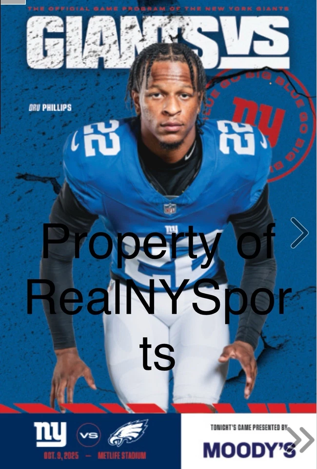 2025 NEW YORK GIANTS PHILADELPIA EAGLES PROGRAM 10/9 SKATTEBO 3 TDS IN STOCK - Image 1 of 1