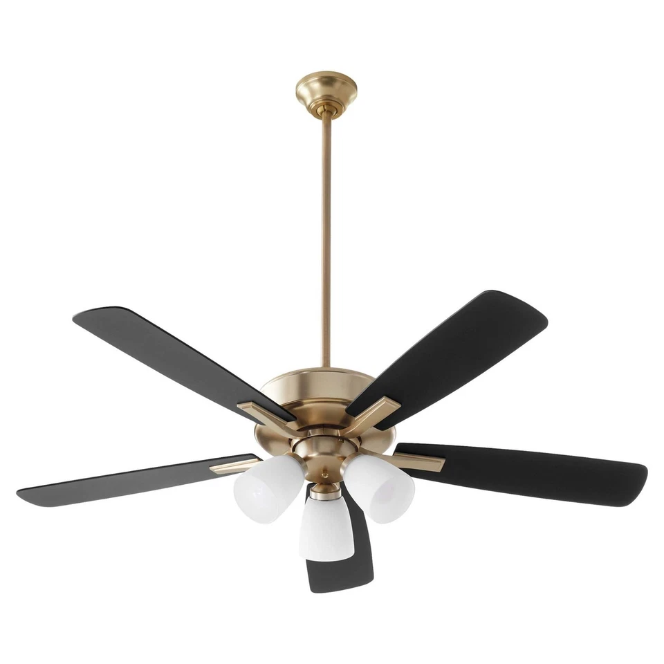 Quorum Ovation 3 Light Ceiling Fan Aged Brass/Opal - 4525-380