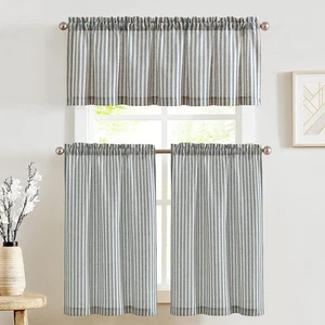Striped Kitchen Curtains and Valance Set Tier Drapes for Farmhouse - Picture 1 of 6