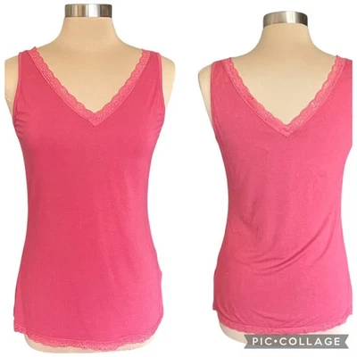 Monoreno Coral Lace Trimmed Tank Top Y2K Size Medium V-Neck Cami Fairy Romantic - Image 1 of 4