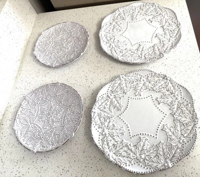 Tarta de barro de Navidad acebo terracota 2 lg y 2 platos pequeños en relieve Foto 1 de 4