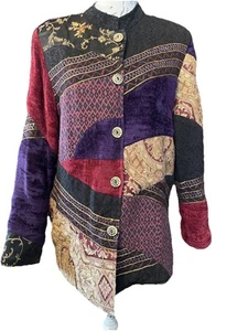 Indigo Moon Tapestry Damask Patchwork Embroidered Jacket Medium 40” Vintage - Picture 1 of 15