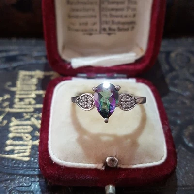 Anel de prata esterlina 925, anel de topázio místico, tamanho R.5 EUA 8.75, multicolorido  - Imagem 1 de 4