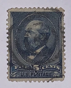 Travelstamps: 1888 US Stamps Scott #216, 5c Indigo, Garfield, Used, No Gum - Picture 1 of 5
