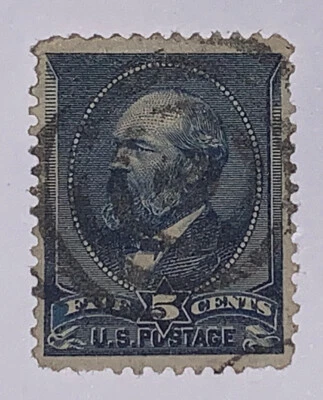 Travelstamps: 1888 US Stamps Scott #216, 5c Indigo, Garfield, Used, No Gum - Image 1 of 4