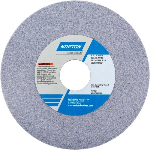 Norton 6" x 1" x 1-1/4" Grinding Wheel Type 1 Aluminum Oxide 60 Grit - Image 1 of 1