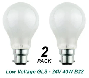 2 x Low Voltage GLS Light Globes Bulbs Lamps 24V 40W Pearl B22 Bayonet A60 - Picture 1 of 4