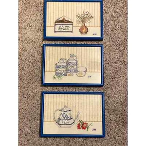 Vintage Kitchen Spice Cross Stitch/Needlepoint – Finished & Framed Signed Teapot - Picture 1 of 7