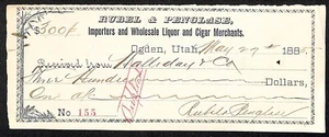 Ogden, Utah Rubel & Penglase Liquor & Cigar Merchants Halliday & Co. Receipt  - Picture 1 of 2