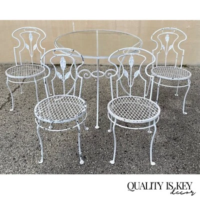 Vintage French Art Nouveau Style Wrought Iron Garden Patio Dining Set - 5 Pc Set - Image 1 of 4