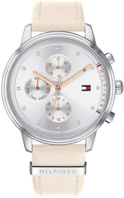 Reloj informal para mujer Tommy Hilfiger 1781906 tono plata beige correa de cuero Foto 1 de 3