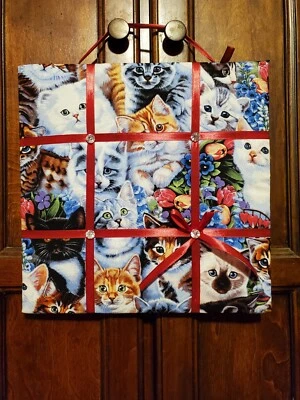 French Memo Boards Handmade Kitten Print 12x12 Red and Multi Color - Image 1 of 3