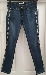 ISABEL MARANT ETOILE Blau Baumwolle Aztekenbesatz Slim Leg Jeans Hose Pants 36 UK8 - Bild 1 von 7