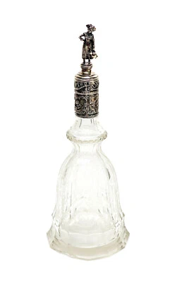 Jarra alemana de plata de ley 925 y vidrio cortado, querubín figurativo. Astillado  Foto 1 de 4