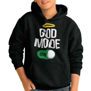 Funny Christian Faith God Mode On Halo Joke Youth Hooded Sweatshirt Boy or Girl - Picture 1 of 2