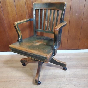 Vintage Gunlocke Mission Style Oak Swivel Bankers Chairs w/Shepard Ball Casters - Picture 1 of 24