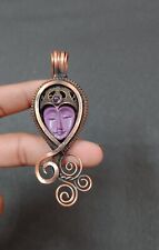 Purple Craved Bone Face wire Wrapped Pendant Handmade Partywear Copper Jewelry