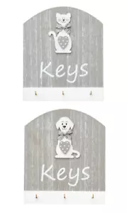 Key Holder Hanger Rack 3 Hooks Wall Mounted Animal Pet Dog Cat Themed Home Decor - Picture 1 of 11