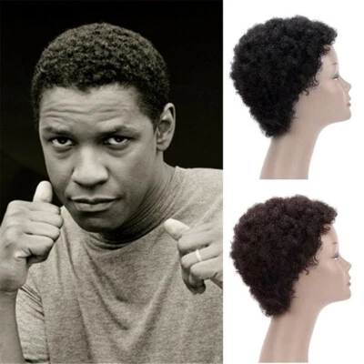 Handmade Afro Curly Toupee for Men Human Hair Black African American Wigs - Image 1 of 4
