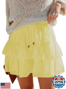 Aoudery Flowy Shorts for Women Boho Ruffled Tiered Skorts Casual High Waist M - Picture 1 of 5
