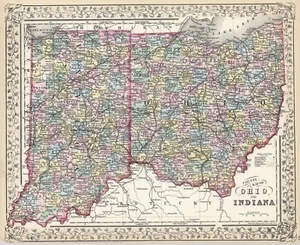 1872 S.A. Mitchell map "OHIO & INDIANA" - Picture 1 of 2