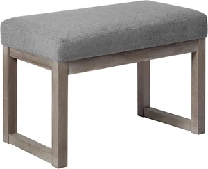 27 Inch Wide Rectangle Ottoman Bench Grey Footstool, Linen Look Polyester Fabric - Picture 1 of 8