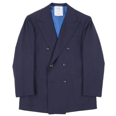 Terno de lã Kiton azul marinho peito duplo tecido crocante 37 extracurto (Eu 47c) novo com etiquetas - Imagem 1 de 4