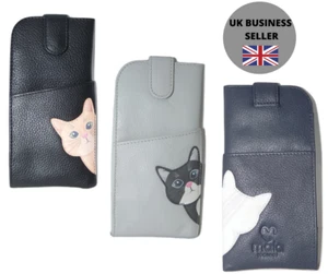 Cleo Cat Glasses case by Mala Leather 5171 soft leather wide tab top ladies cats - Picture 1 of 14