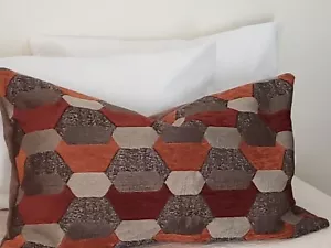 Rustic Brown Velvet Jacquard Upholstery Geometric Print Accent Pillow Covers . - Picture 1 of 15