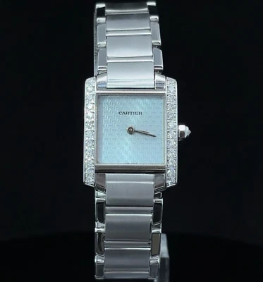 Reloj Cartier 18Kt Tank Francaise con bisel de diamantes para dama de oro blanco 2403 Foto 1 de 4