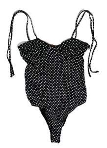 Zara Swimsuit Womens M Black White Polka Dot Ruched Bodice Snap Close One Piece - Picture 1 of 10