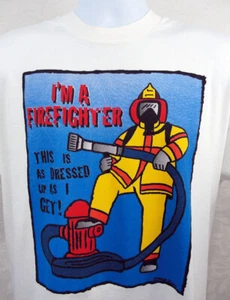 Vintage Firefighter T Shirt 90s Made In USA Men XXL White Single Stitch 2XL - Picture 1 of 4