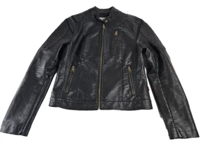 Levi's Moto Jacket Women M Dark Brown Biker Cropped Faux Leather Zip Quilted - Picture 1 of 18