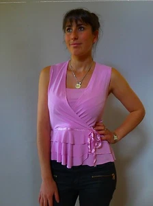 Vintage retro true 1990s 12 M Pink latin dance stretch peplim top Philip Monica - Foto 1 di 8